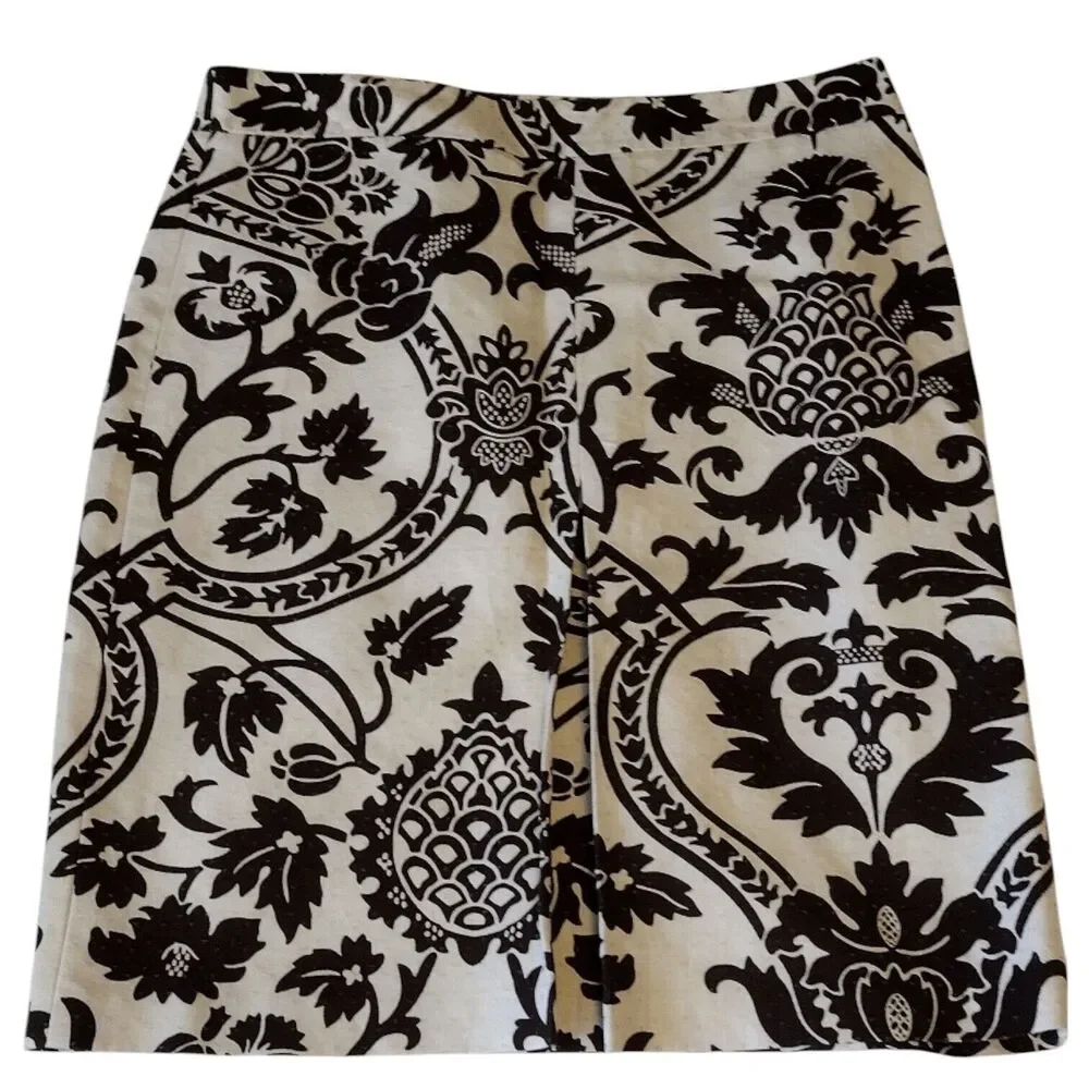 Ann Taylor Size 14 A-Line Midi Length brown & cream Textured Floral Skirt - Picture 1 of 6